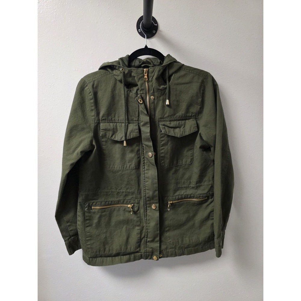 Bella Donna Olive Green Utility Jacket‎ Women's Medium Hooded Zip Cotton